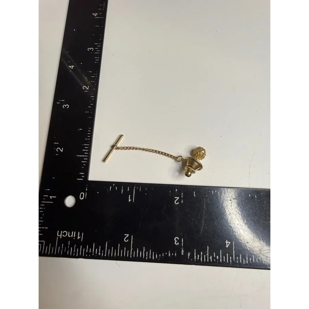 Vintage Gold Tone Textured Nugget Tie Tack with Safety Chain and T-Bar